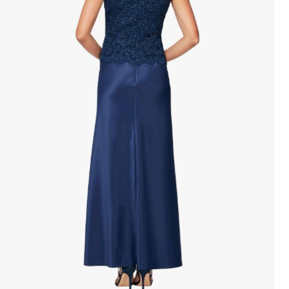 ALEX EVENINGS SPARKLE MOCK TWO PIECE NAVY GOWN sz 8 - Picture 4 of 5